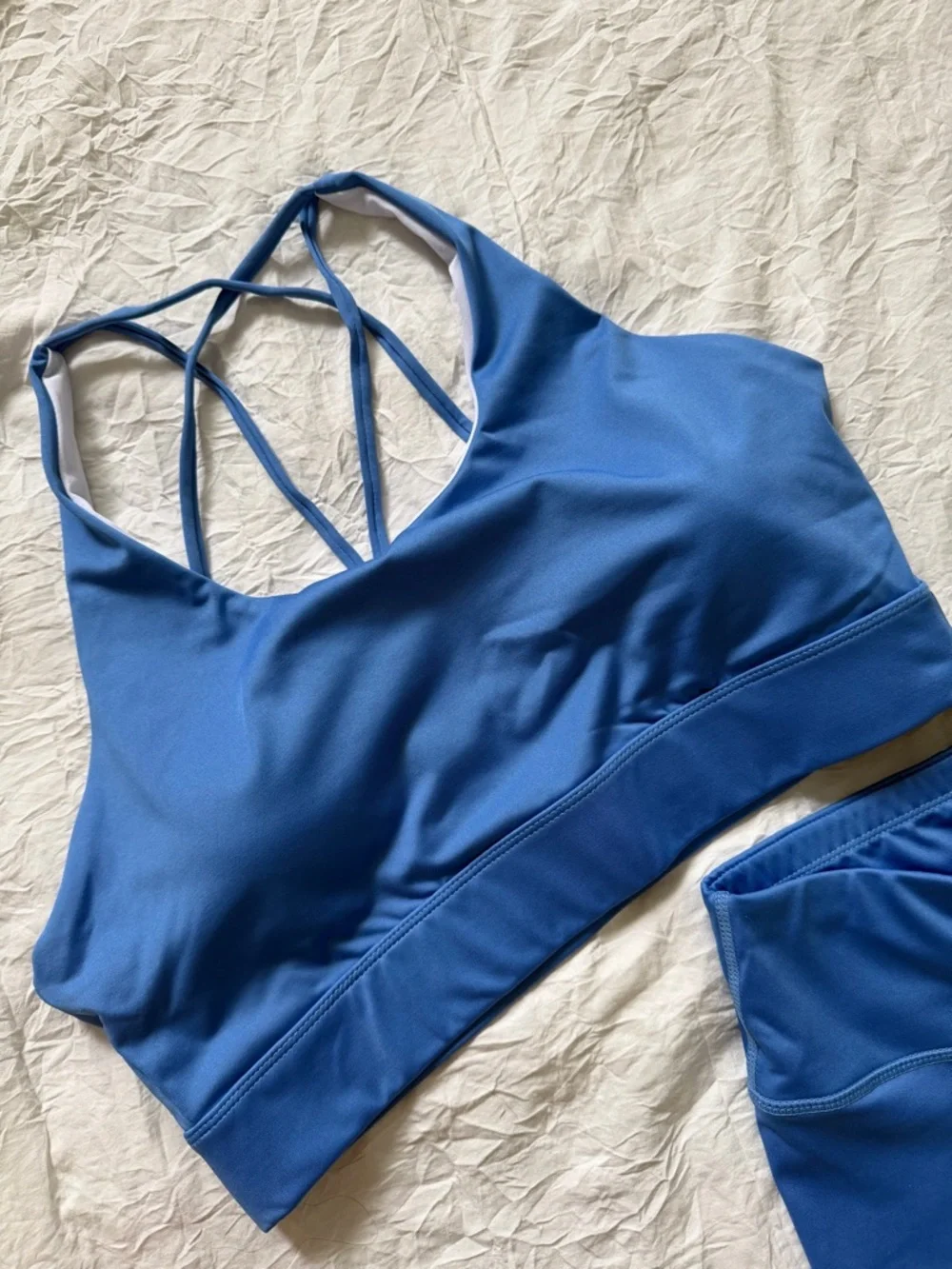 NEW - Blue Strappy Sports Bra and High-Waist Legging Workout Set - Picture 9 of 10